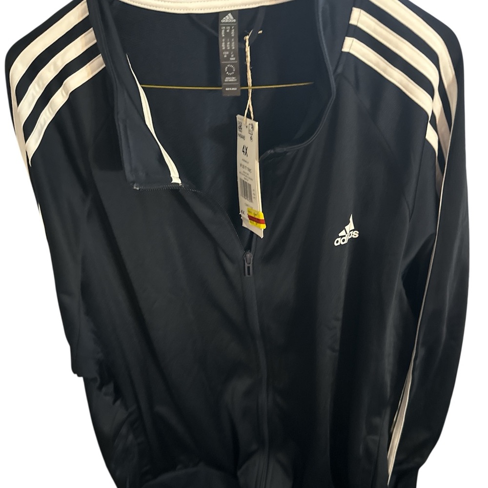 NWT Adidas navy  Jacket with White Accents pockets 4x full
Zip nice